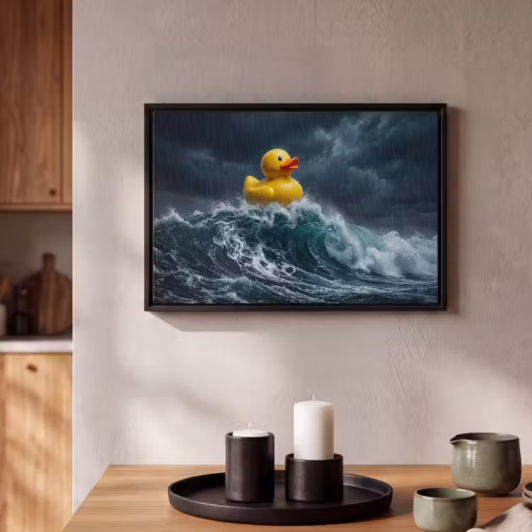 Canvas met lijst - Storm - Badeend - Golven — 2