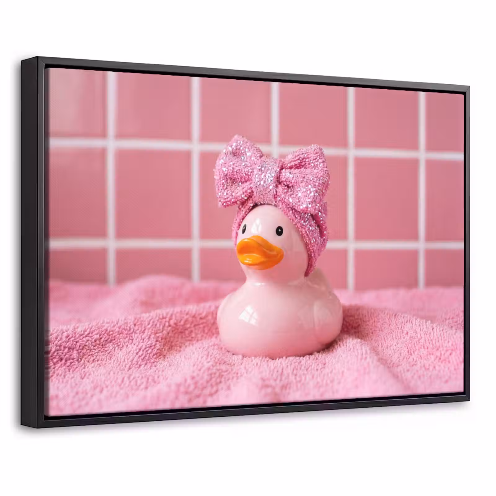 Canvas met lijst - Badeend -Strik - Roze — 1