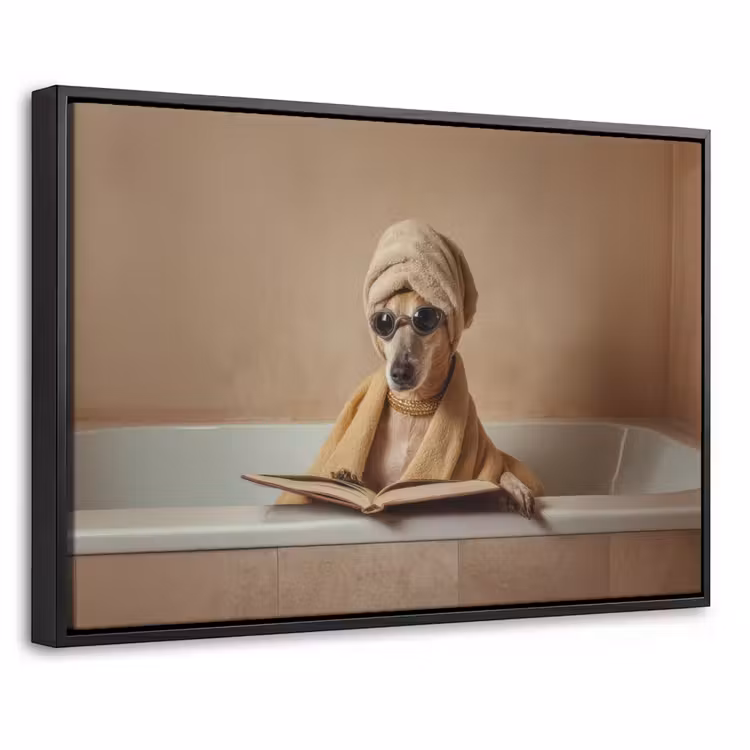 Canvas met lijst - Bad - Hond - Boek - Zonnebril — 1
