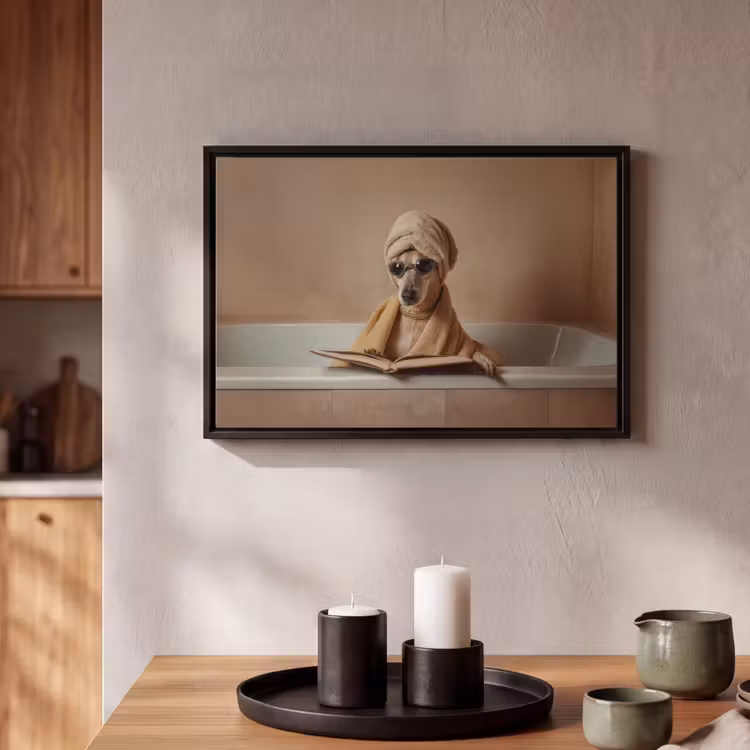 Canvas met lijst - Bad - Hond - Boek - Zonnebril — 2