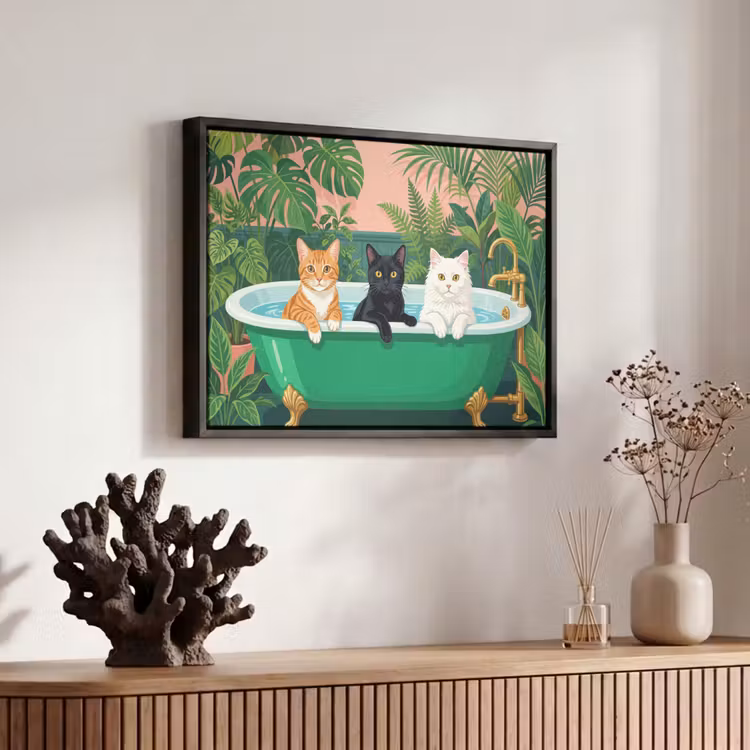Canvas met lijst - Badkamer - Kattenparade - Kleurrijk — 6