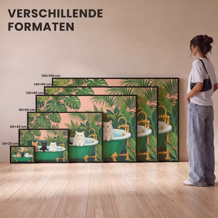 Canvas met lijst - Badkamer - Kattenparade - Kleurrijk — 7