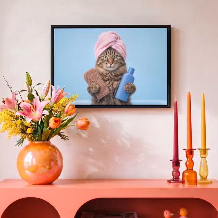 Canvas met lijst - Kat - Handdoek - Washand - Zeep — 4
