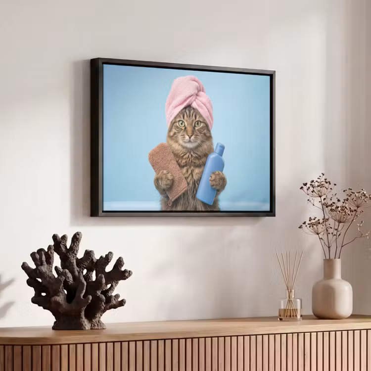Canvas met lijst - Kat - Handdoek - Washand - Zeep — 6