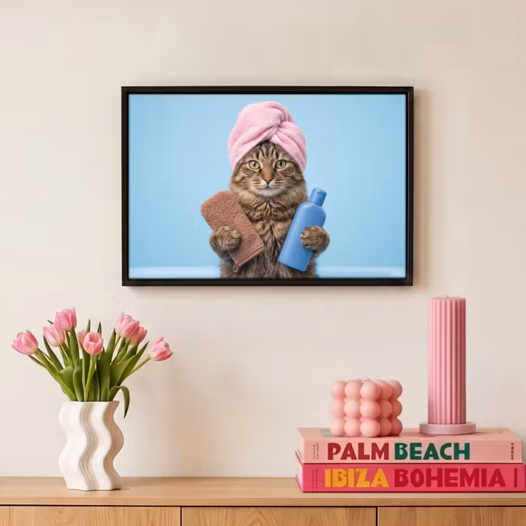 Canvas met lijst - Kat - Handdoek - Washand - Zeep — 8