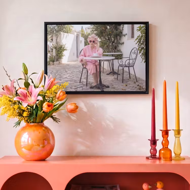 Canvas met lijst - Ochtendjas - Krulspelden - Roze — 4