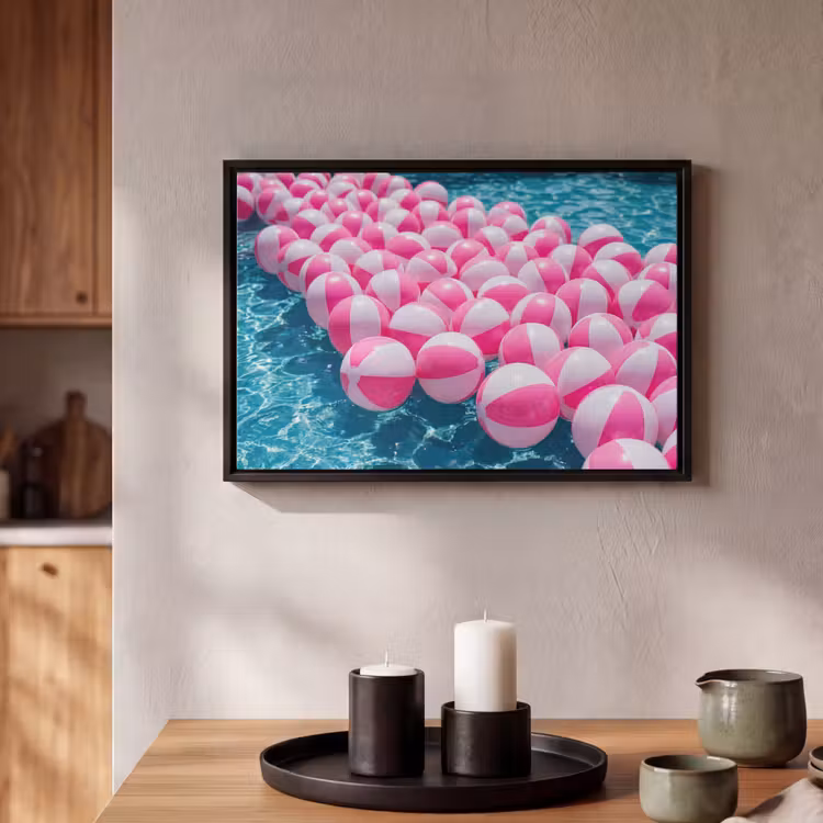 Canvas met lijst - Strandballen - Roze - Water — 2