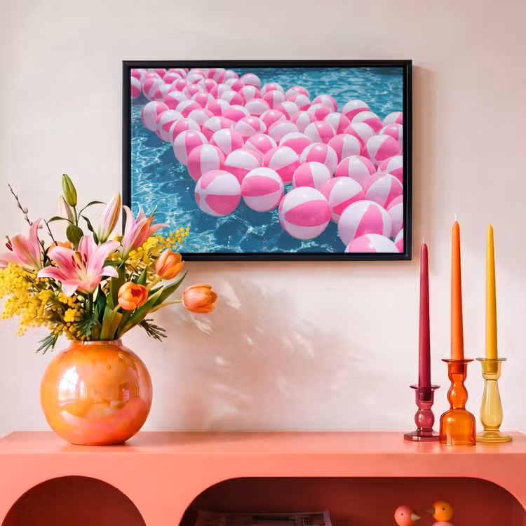 Canvas met lijst - Strandballen - Roze - Water — 4