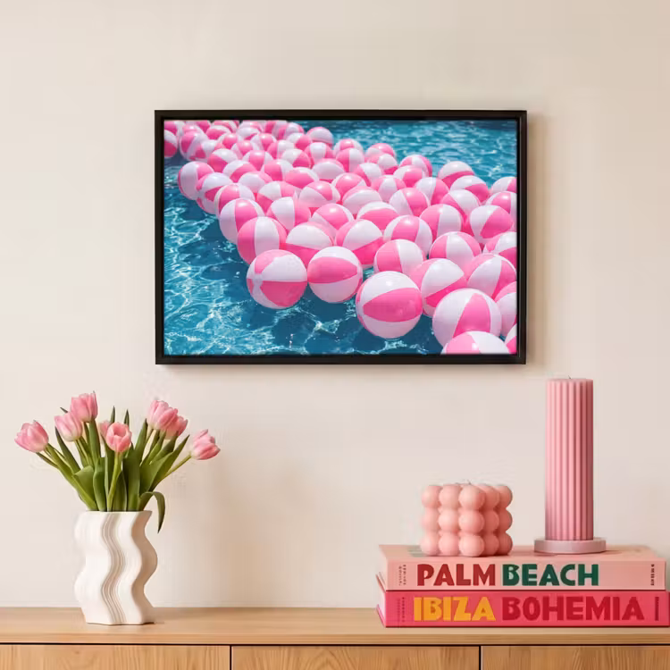 Canvas met lijst - Strandballen - Roze - Water — 8