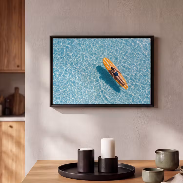 Canvas met lijst - Surfboard - Water - Badpak - Oranje — 2