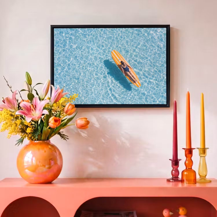 Canvas met lijst - Surfboard - Water - Badpak - Oranje — 4