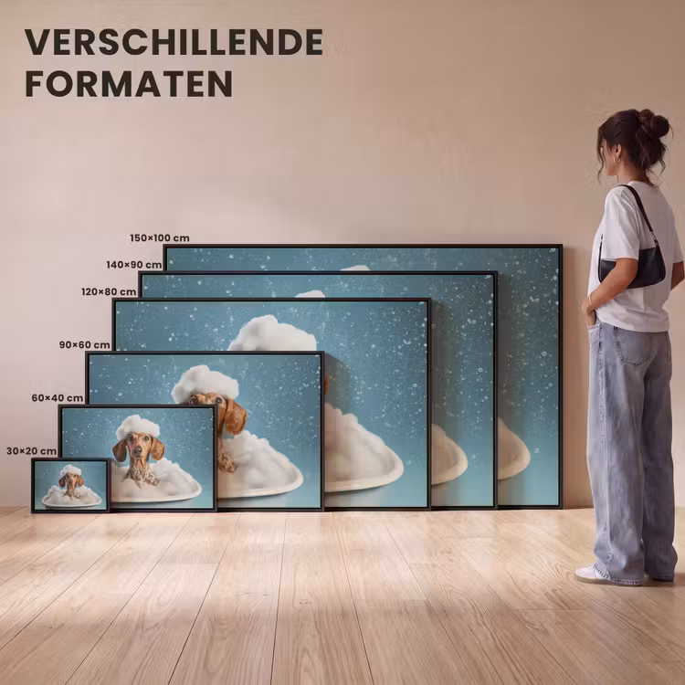 Canvas met lijst - Teckel - Bad - Schuim - Waterdruppels — 7