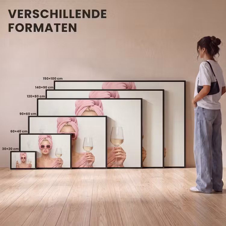 Canvas met lijst - Vrouw - Roze - Wijn - Zonnebril — 7