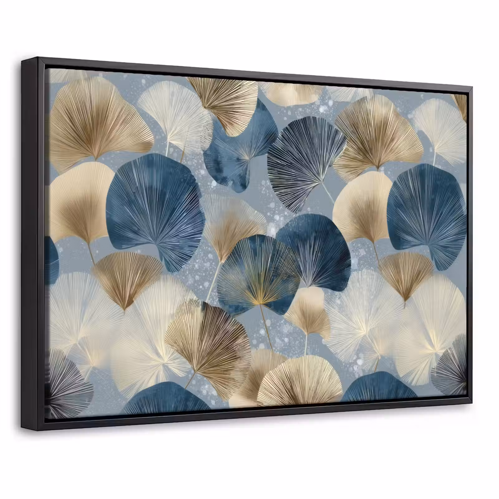 Canvas met lijst - Bladeren - Abstract - Goud - Blauw — 1