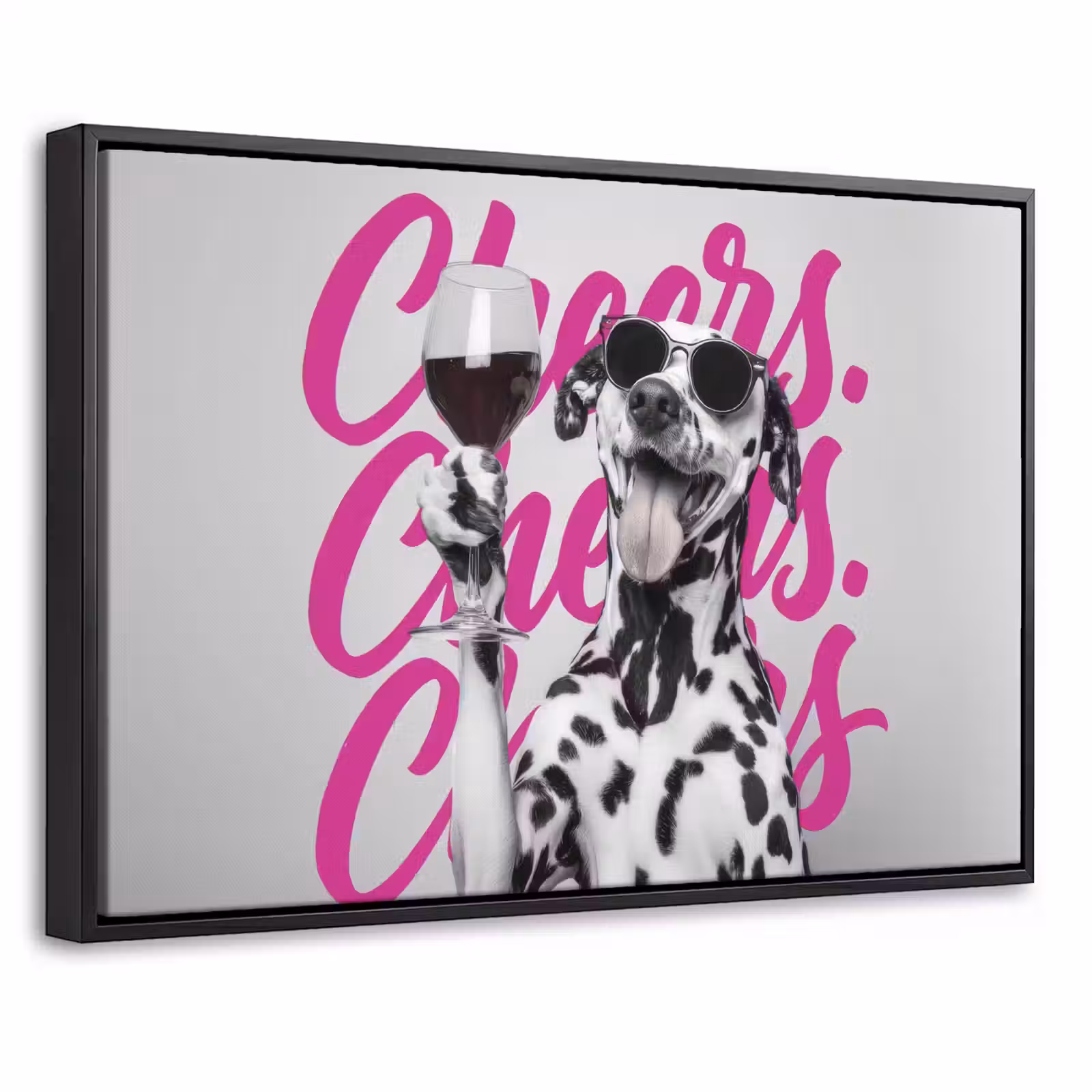 Canvas met lijst - Cheers - Hond - Roze - Wijn — 1