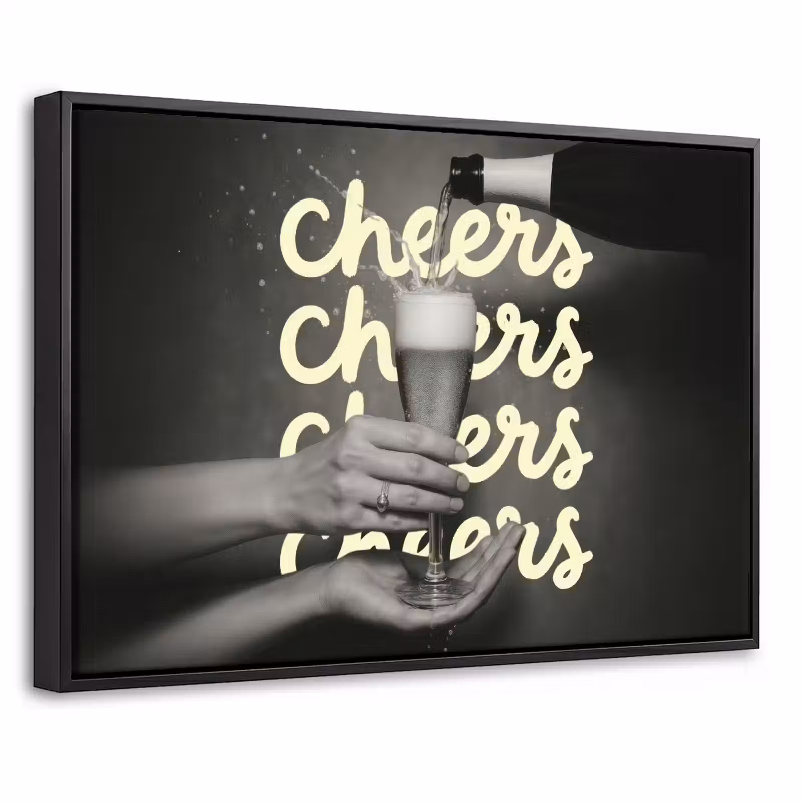 Canvas met lijst - Cheers - Wijn - Zwart - Wit — 1
