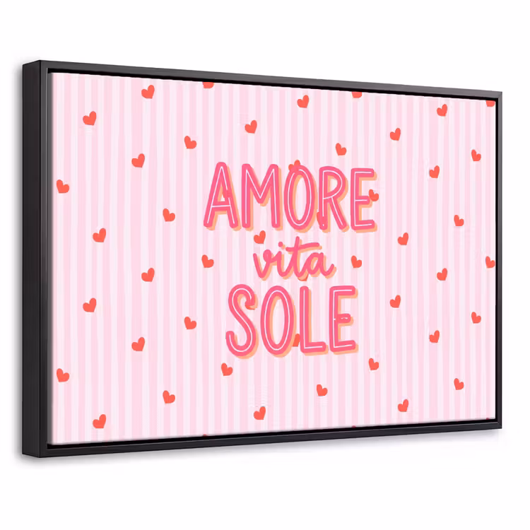 Canvas met lijst - Amore vita sole - Roze - Hartjes — 1