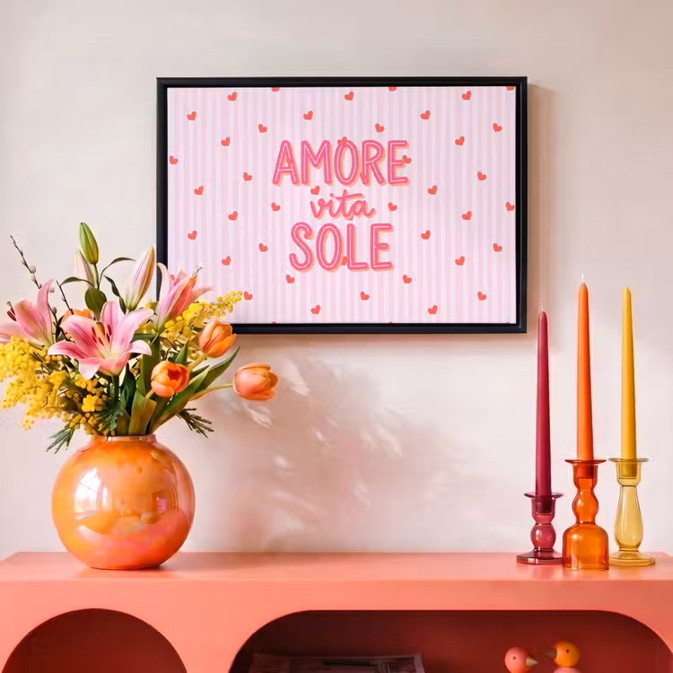 Canvas met lijst - Amore vita sole - Roze - Hartjes — 4