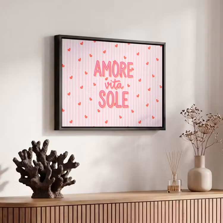 Canvas met lijst - Amore vita sole - Roze - Hartjes — 6