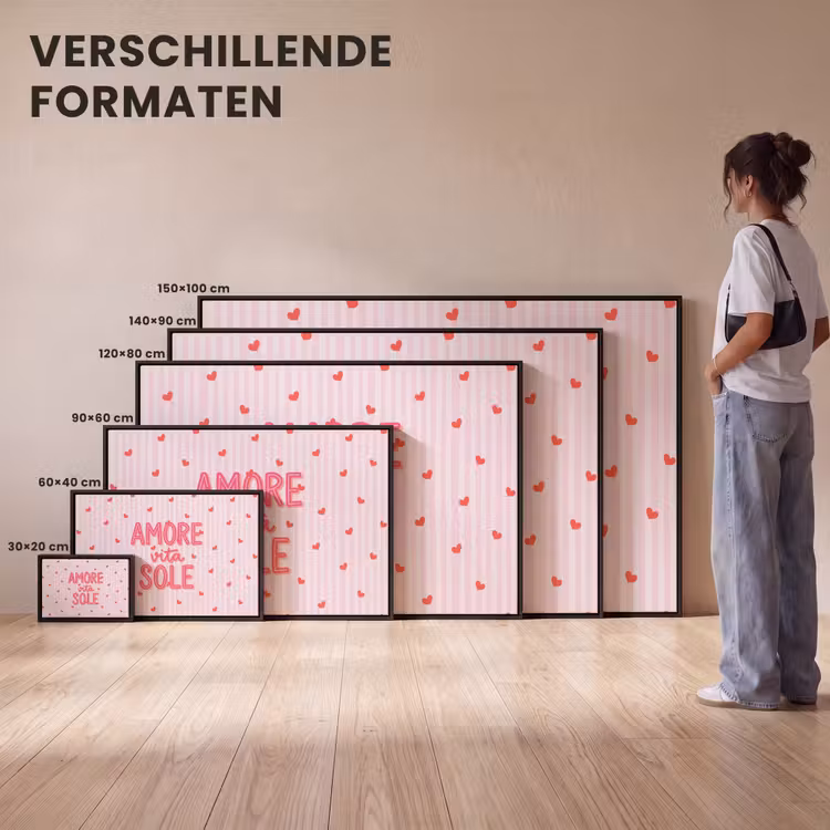 Canvas met lijst - Amore vita sole - Roze - Hartjes — 7