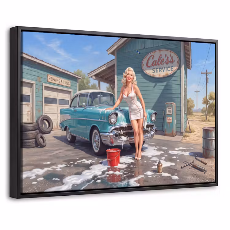 Canvas met lijst - Auto - Vrouw - Groen — 1