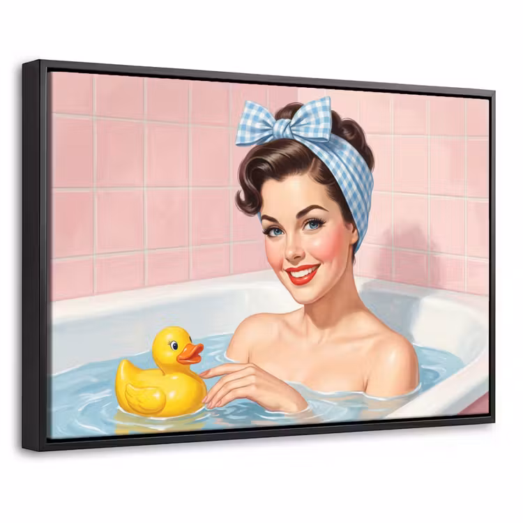 Canvas met lijst - Badkamer - Eend - Blauw — 1