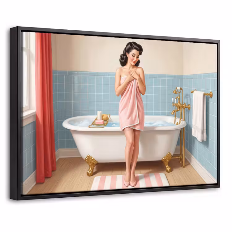 Canvas met lijst - Badkamer - Vrouw - Roze — 1