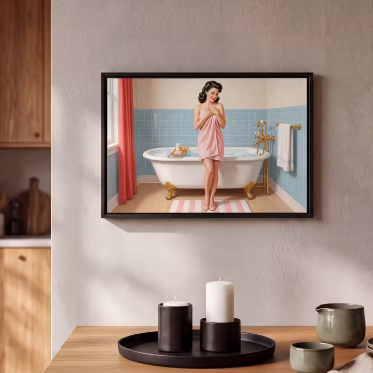 Canvas met lijst - Badkamer - Vrouw - Roze — 2
