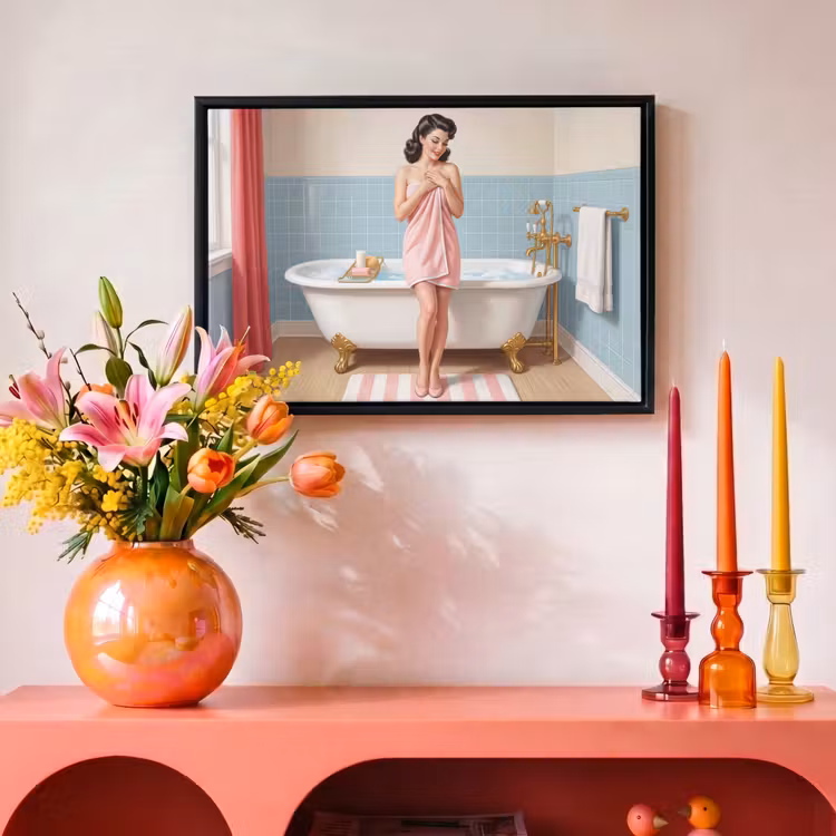 Canvas met lijst - Badkamer - Vrouw - Roze — 4