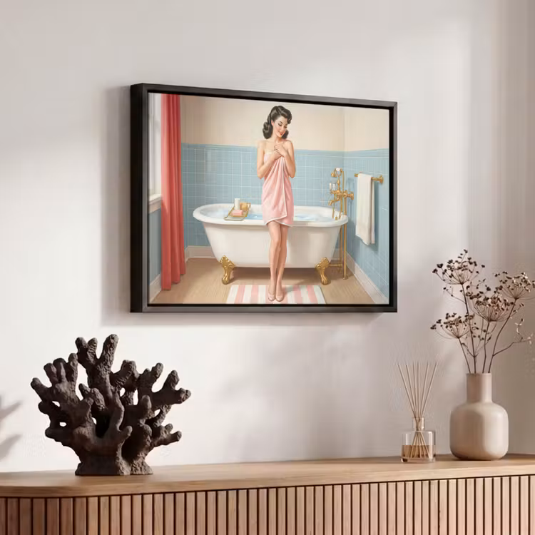 Canvas met lijst - Badkamer - Vrouw - Roze — 6
