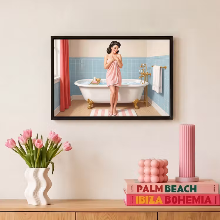 Canvas met lijst - Badkamer - Vrouw - Roze — 8