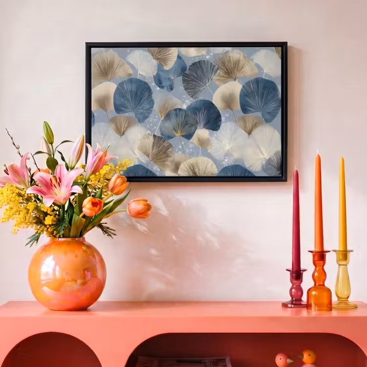 Canvas met lijst - Bladeren - Abstract - Goud - Blauw — 4