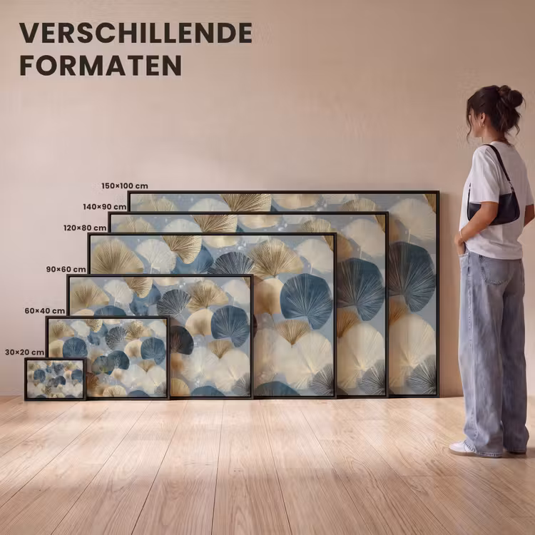 Canvas met lijst - Bladeren - Abstract - Goud - Blauw — 7