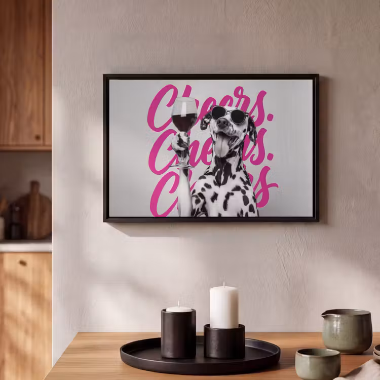 Canvas met lijst - Cheers - Hond - Roze - Wijn — 2