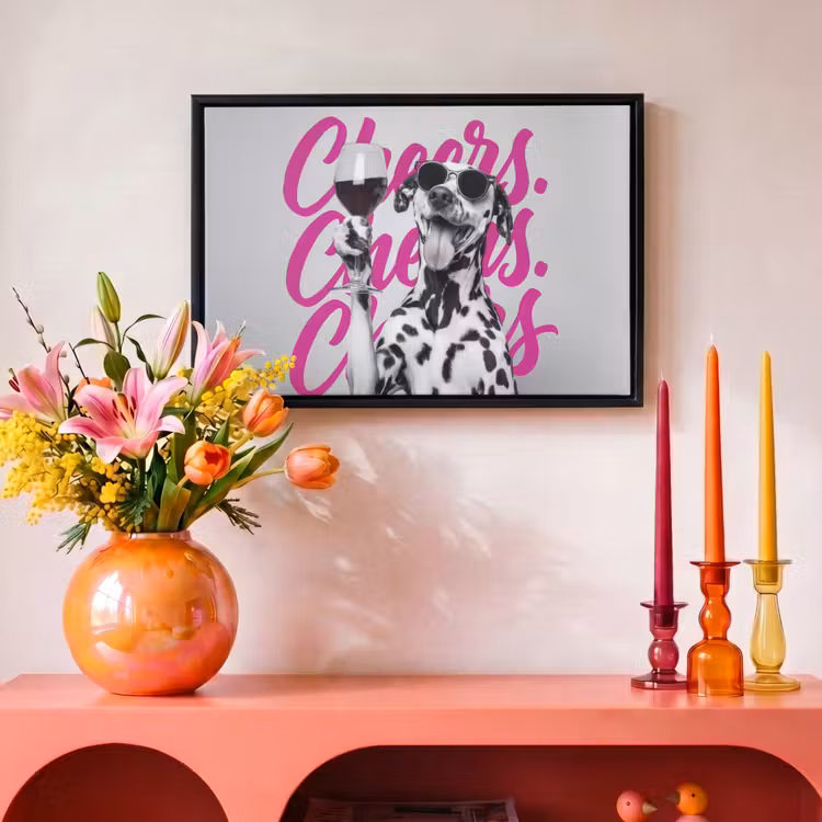 Canvas met lijst - Cheers - Hond - Roze - Wijn — 4