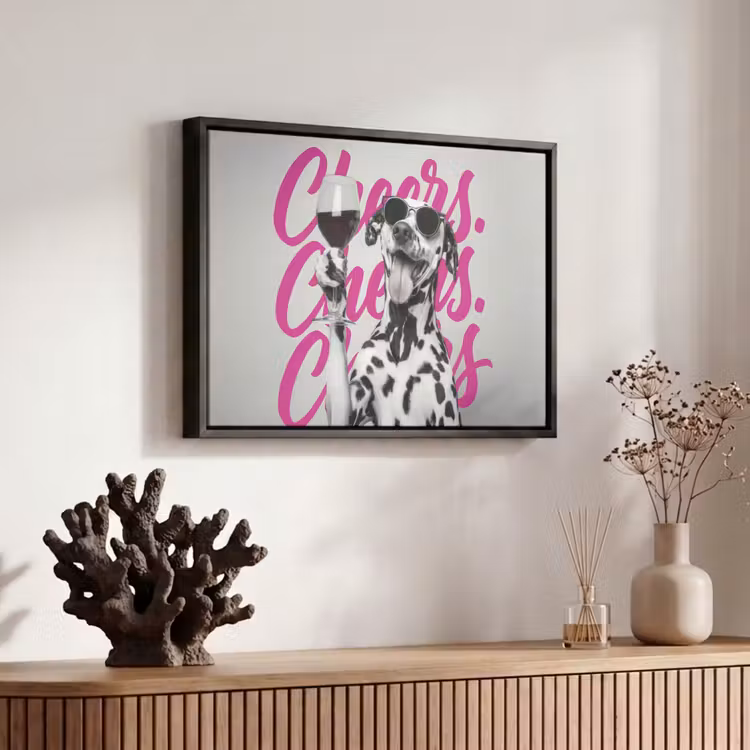 Canvas met lijst - Cheers - Hond - Roze - Wijn — 6