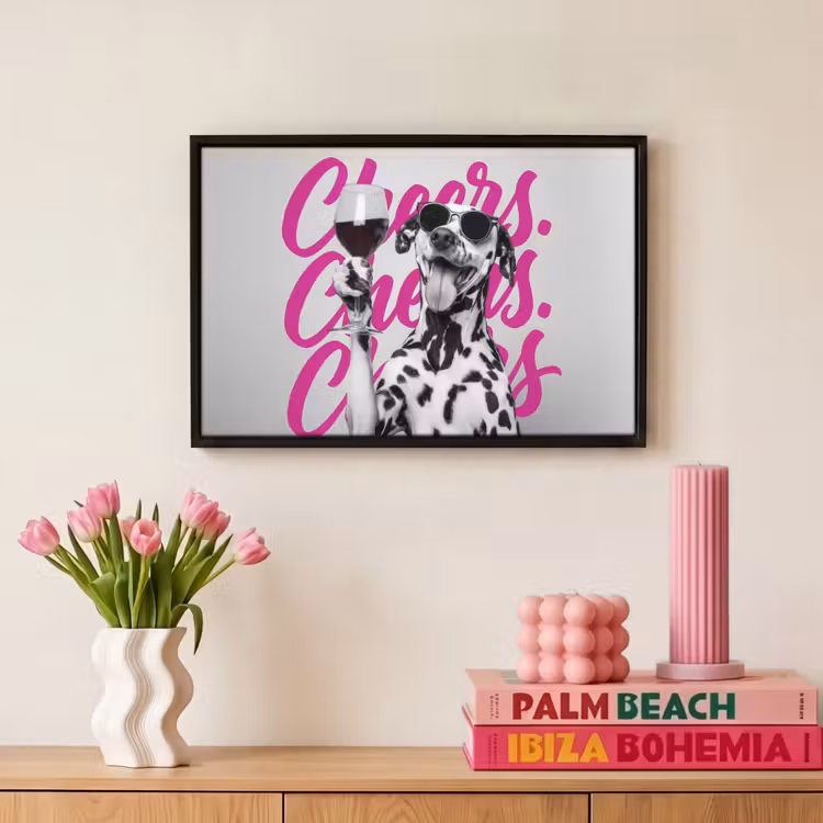 Canvas met lijst - Cheers - Hond - Roze - Wijn — 8