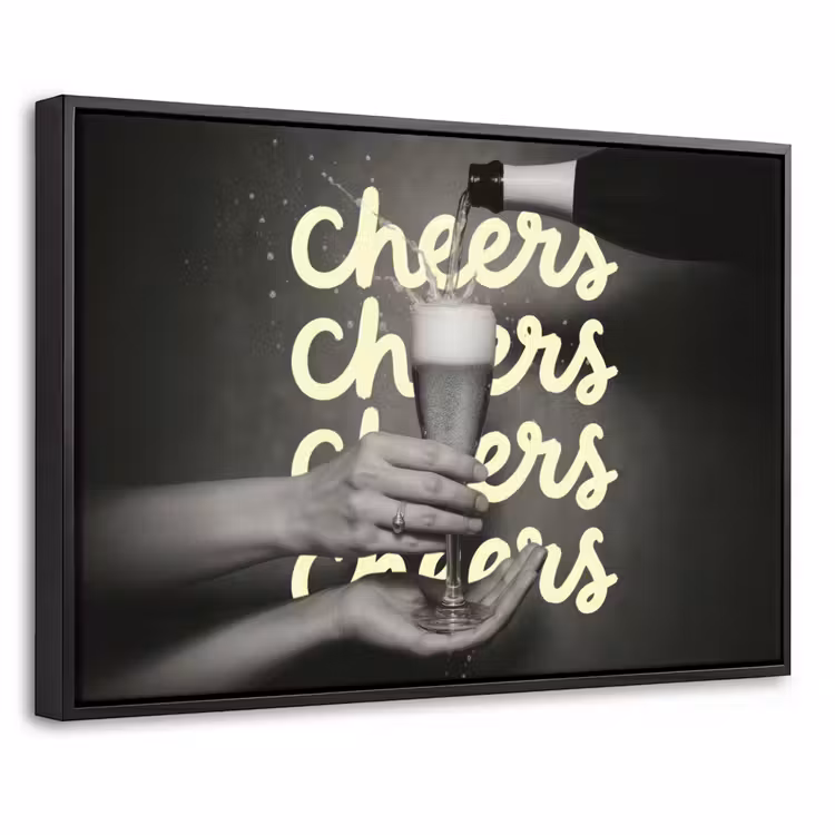 Canvas met lijst - Cheers - Wijn - Zwart - Wit — 1