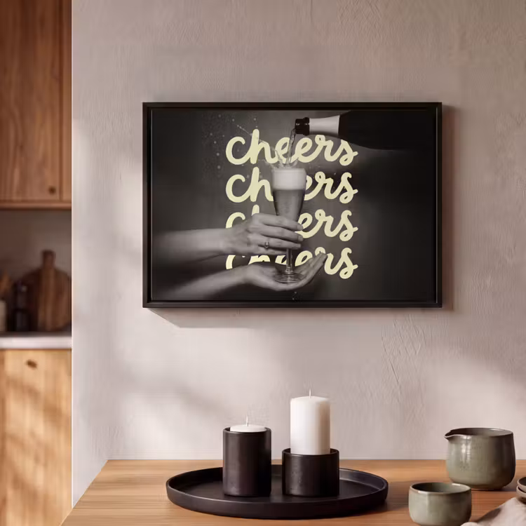 Canvas met lijst - Cheers - Wijn - Zwart - Wit — 2