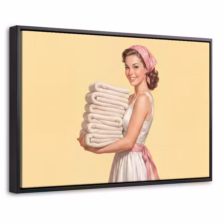 Canvas met lijst - Handdoeken - Vrouw - Jurk - Roze — 1