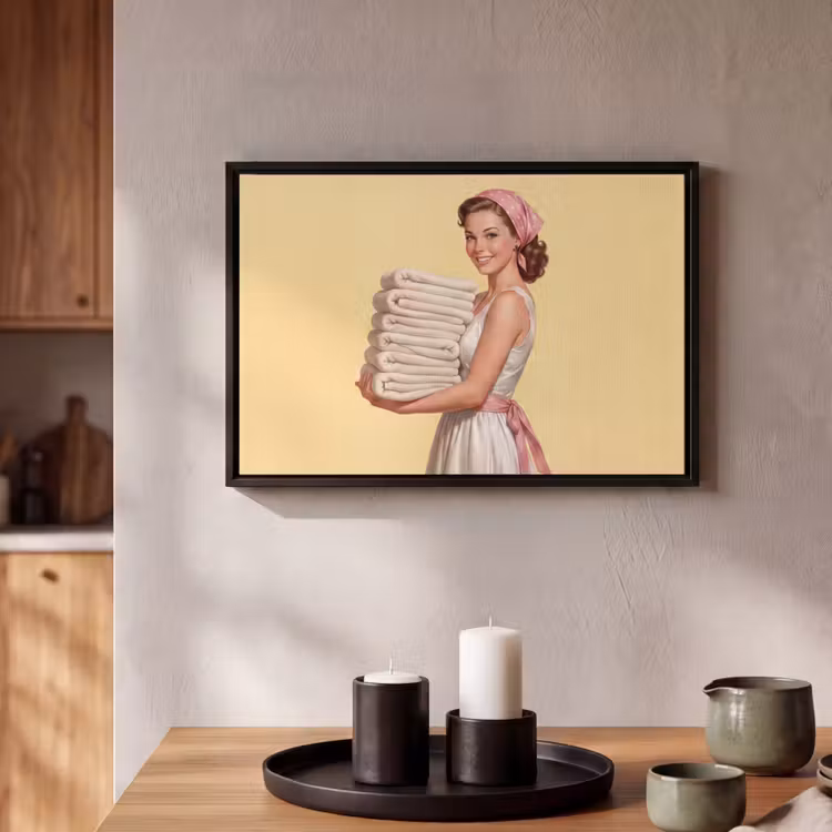 Canvas met lijst - Handdoeken - Vrouw - Jurk - Roze — 2