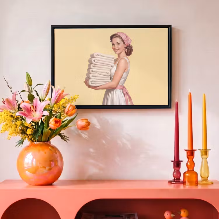 Canvas met lijst - Handdoeken - Vrouw - Jurk - Roze — 4