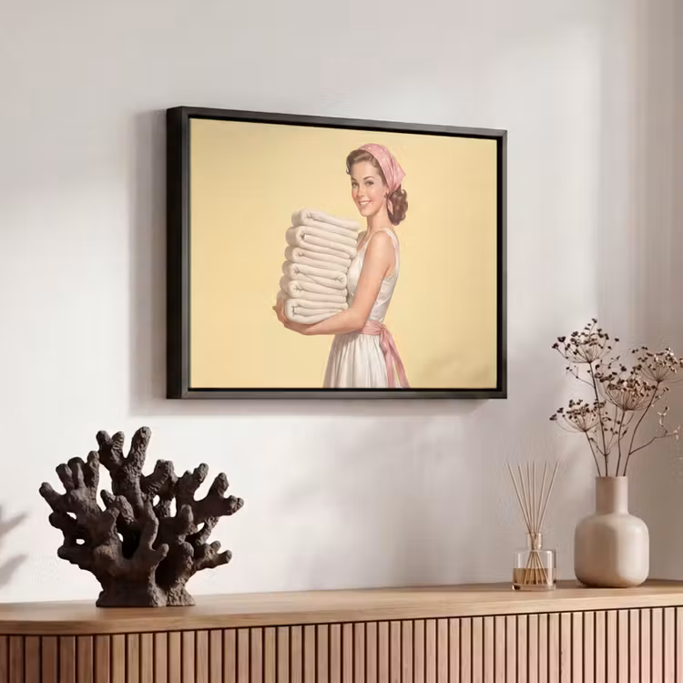 Canvas met lijst - Handdoeken - Vrouw - Jurk - Roze — 6