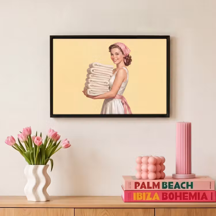 Canvas met lijst - Handdoeken - Vrouw - Jurk - Roze — 8