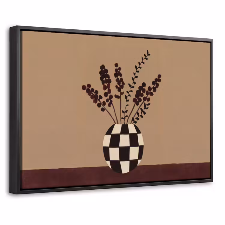 Canvas met lijst - Minimalistisch - Vaas - Bloemen - Bruin — 1