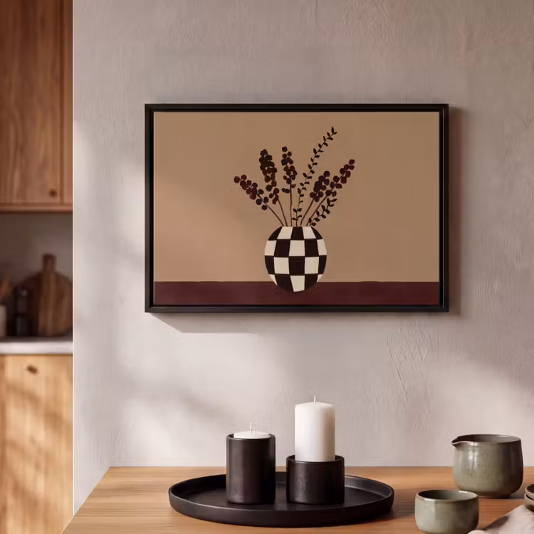 Canvas met lijst - Minimalistisch - Vaas - Bloemen - Bruin — 2