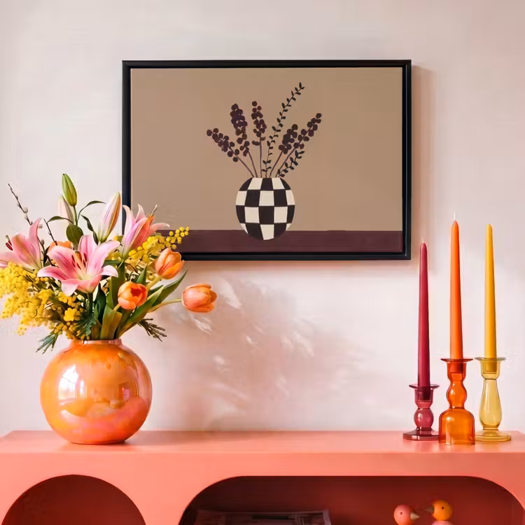 Canvas met lijst - Minimalistisch - Vaas - Bloemen - Bruin — 4