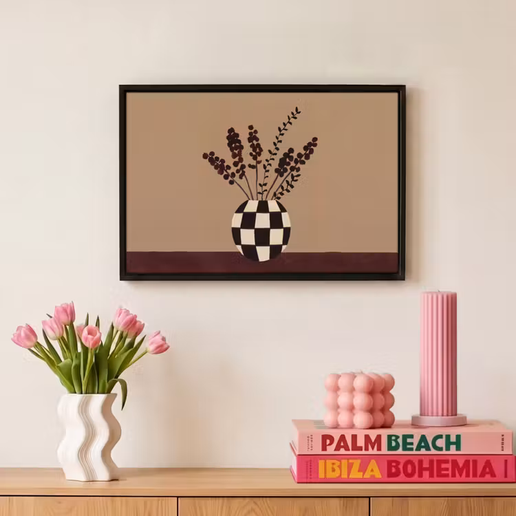 Canvas met lijst - Minimalistisch - Vaas - Bloemen - Bruin — 8