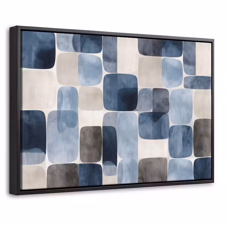 Canvas met lijst - Patroon - Blauw - Vierkanten — 1