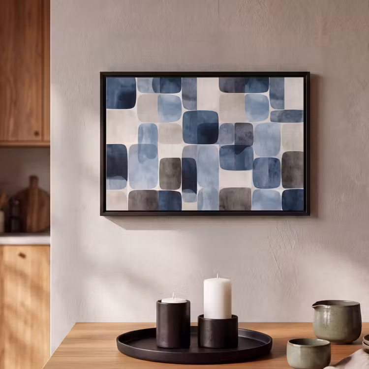 Canvas met lijst - Patroon - Blauw - Vierkanten — 2